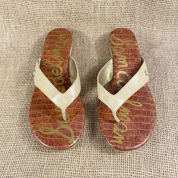 Sam Edelman sandals flip flop wedges beige size 9.5 - Picture 4 of 8